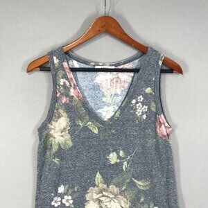 a.gain Tank Top Women's Small Black Floral Pullover Blouse V-Neck Made in USA